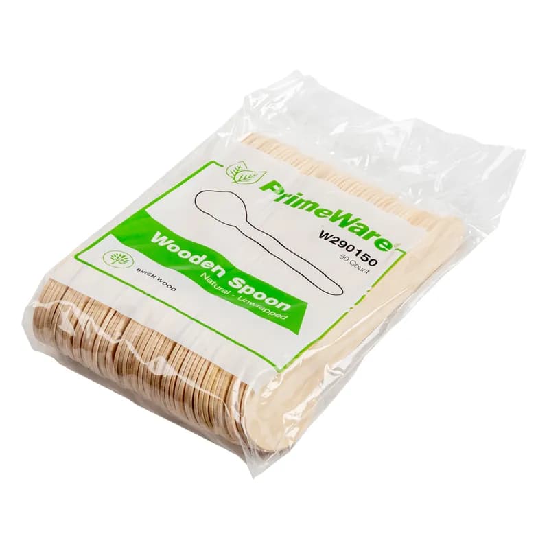 PrimeWare® Spoon 6.1 IN Wood 50 Count/Pack 20 Packs/Case 1000 Count/Case