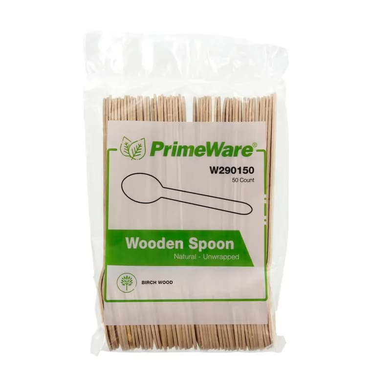 PrimeWare® Spoon 6.1 IN Wood 50 Count/Pack 20 Packs/Case 1000 Count/Case