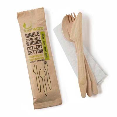 Victoria Bay 4PC Cutlery Kit Wood Bamboo With Napkin,Fork,Spoon,Knife 200/Case
