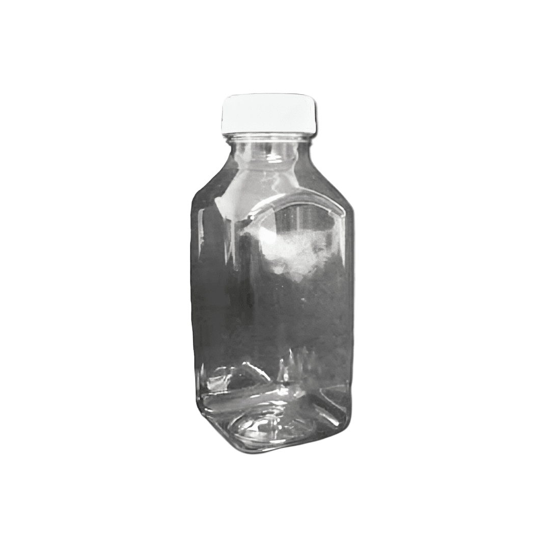 Juice Bottle 12 OZ Clear Square With Lid 24/Case