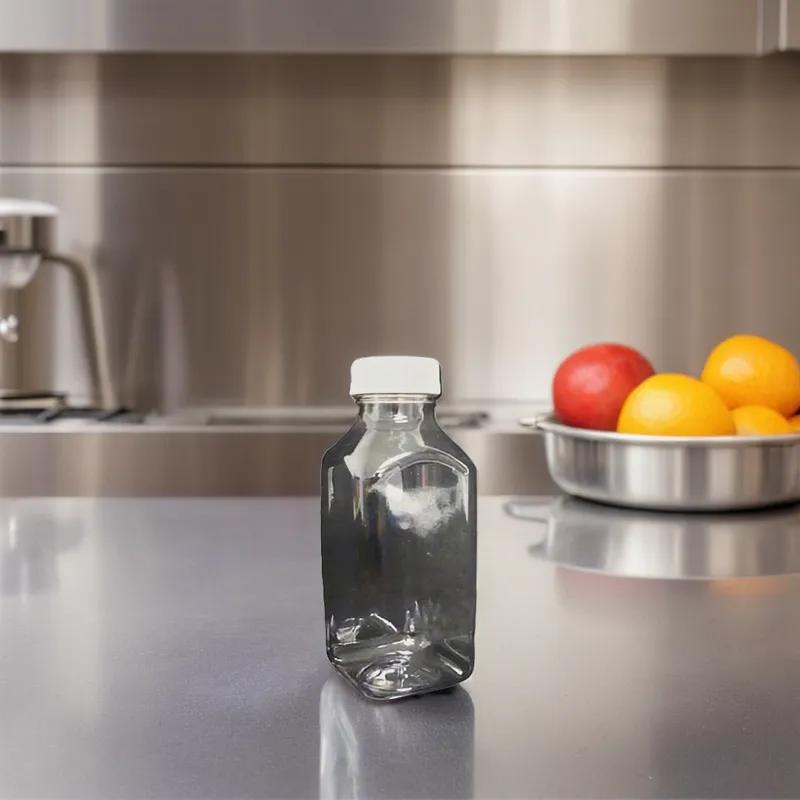 Juice Bottle 12 OZ Clear Square With Lid 24/Case