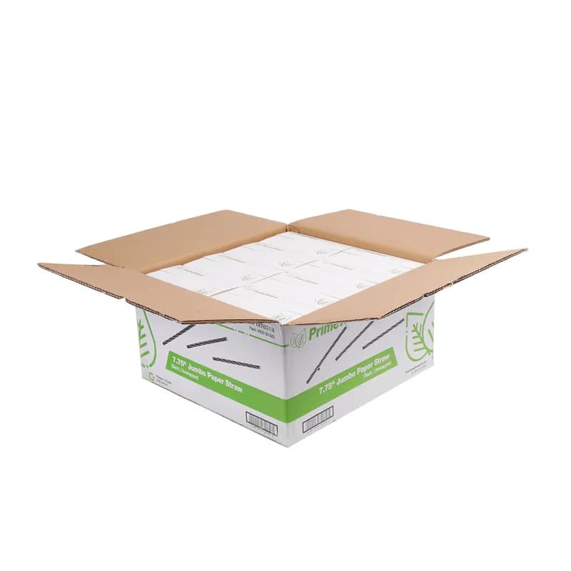 PrimeWare® Jumbo Straw 7.75 IN Paper Black Unwrapped 500 Count/Pack 8 Packs/Case 4000 Count/Case