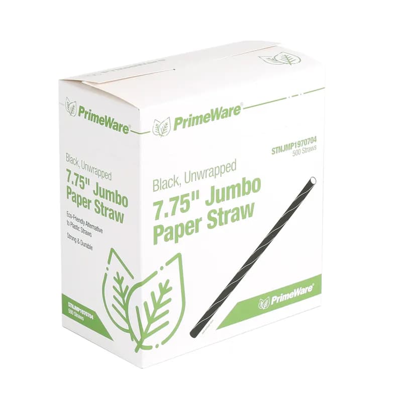 PrimeWare® Jumbo Straw 7.75 IN Paper Black Unwrapped 500 Count/Pack 8 Packs/Case 4000 Count/Case