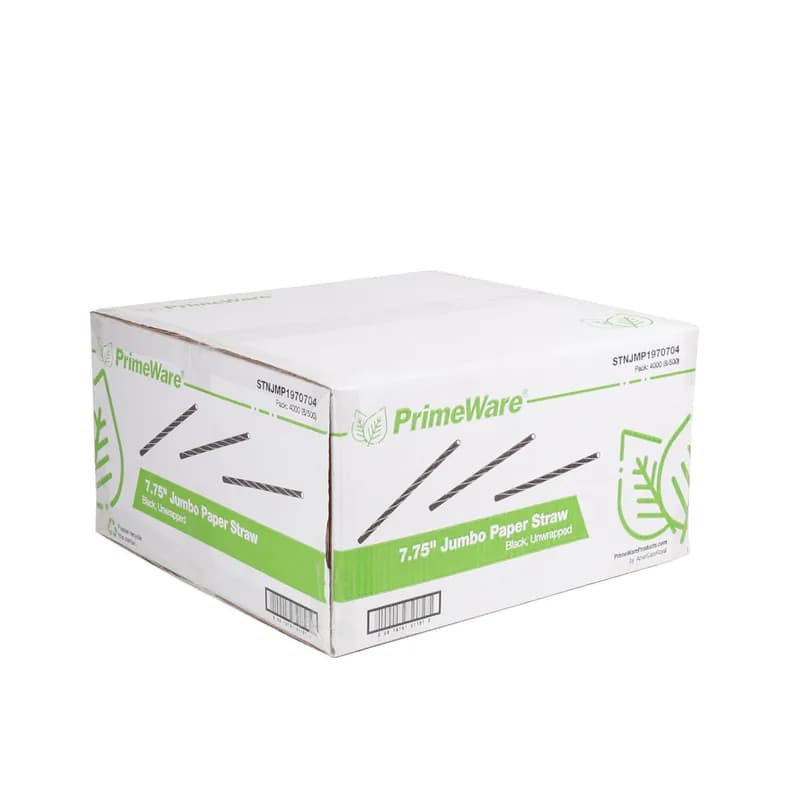 PrimeWare® Jumbo Straw 7.75 IN Paper Black Unwrapped 500 Count/Pack 8 Packs/Case 4000 Count/Case