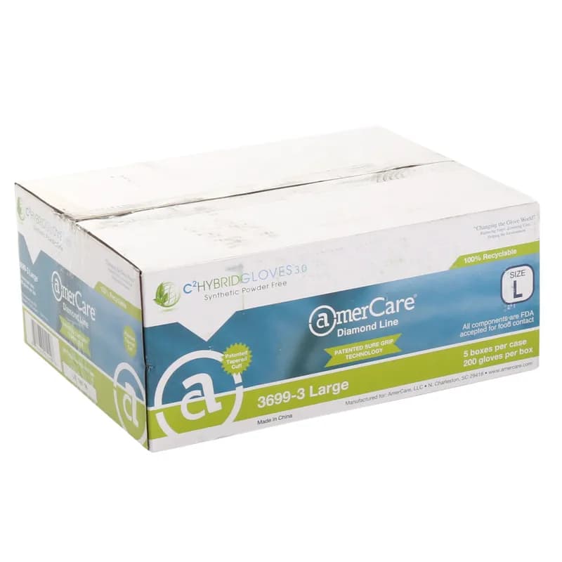 Gloves Large (LG) Synthetic Powder-Free Hybrid Diamond Grip 200 Count/Pack 5 Packs/Case 1000 Count/Case