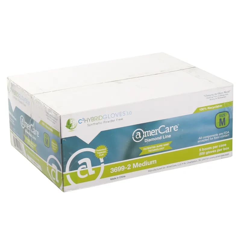 Gloves Medium Weight Synthetic Hybrid Powder-Free Diamond Gip 200 Count/Pack 5 Packs/Case 1000 Count/Case