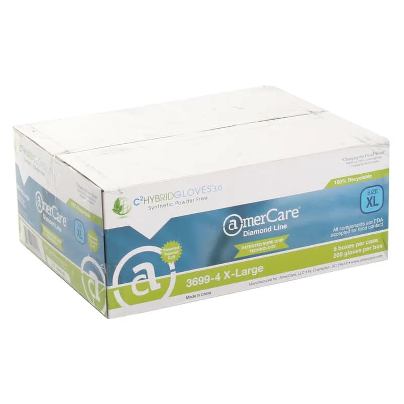 Gloves XL Synthetic Powder-Free Hybrid Diamond Grip 200 Count/Pack 5 Packs/Case 1000 Count/Case