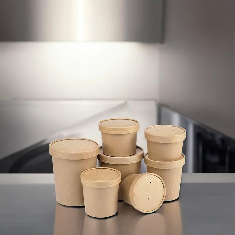 Victoria Bay Food Container Base & Lid Combo 16 OZ Paper Kraft Round Vented 250/Case