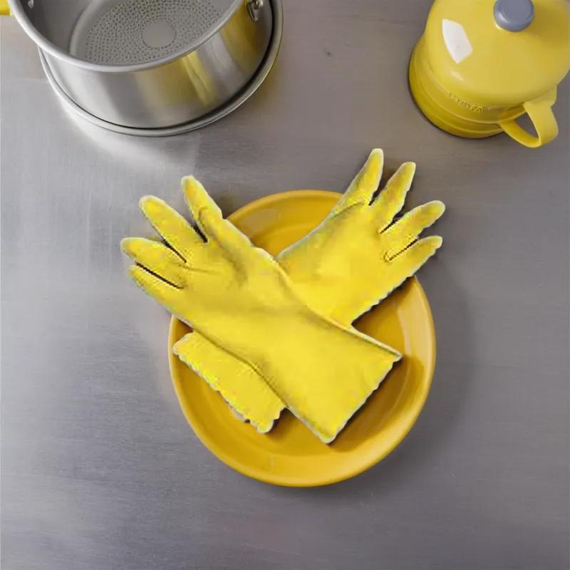 Dishwashing Gloves Large (LG) Yellow Latex Flock Lined 12/Pack