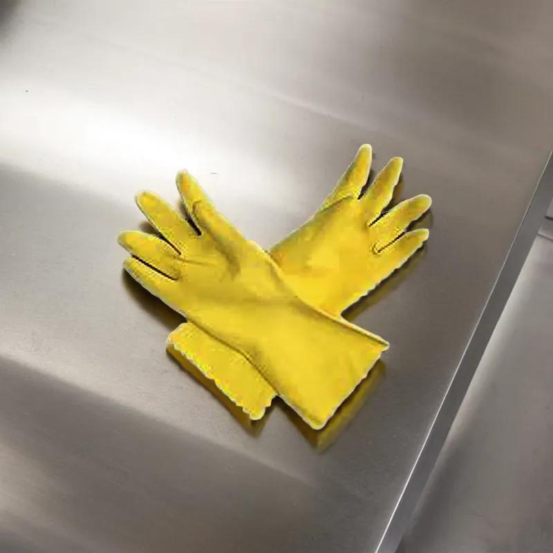 Dishwashing Gloves Large (LG) Yellow Latex Flock Lined 12/Pack