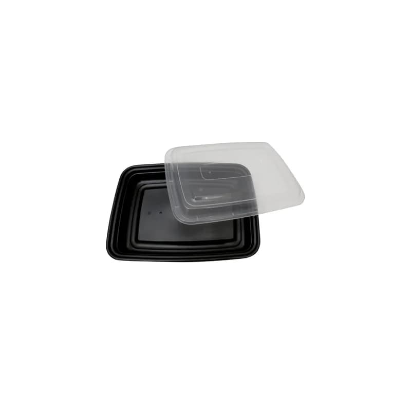Take-Out Container Base & Lid Combo 58 OZ Black Clear Rectangle 100/Case