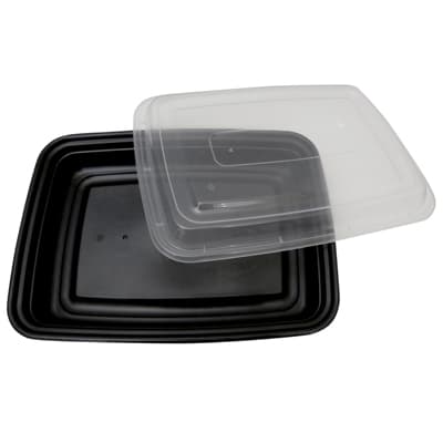 Take-Out Container Base & Lid Combo 58 OZ Black Clear Rectangle 100/Case