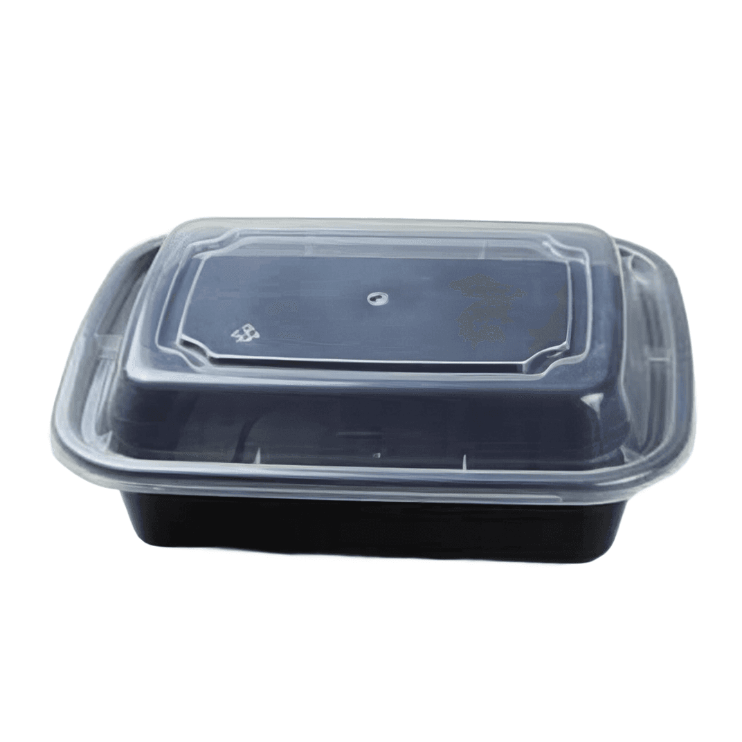 Take-Out Container Base & Lid Combo With Dome Lid 12 OZ Plastic Black Clear Rectangle 150/Case
