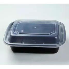 Take-Out Container Base & Lid Combo With Dome Lid 12 OZ Plastic Black Clear Rectangle 150/Case