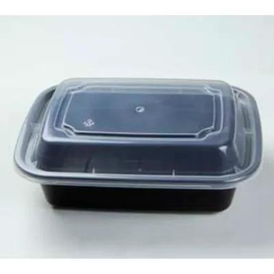 Take-Out Container Base & Lid Combo With Dome Lid 12 OZ Plastic Black Clear Rectangle 150/Case