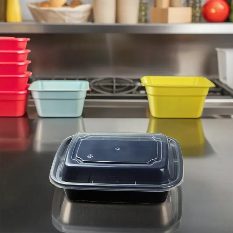 Take-Out Container Base & Lid Combo With Dome Lid 12 OZ Plastic Black Clear Rectangle 150/Case