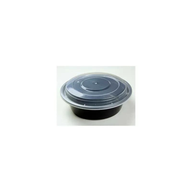 Take-Out Container Base & Lid Combo With Dome Lid 32 OZ Black Clear Round 150/Case