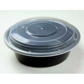 Take-Out Container Base & Lid Combo With Dome Lid 32 OZ Black Clear Round 150/Case