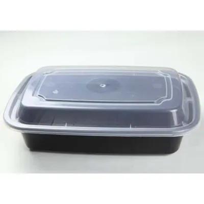 Take-Out Container Base & Lid Combo 28 OZ Black Clear Rectangle 150/Case