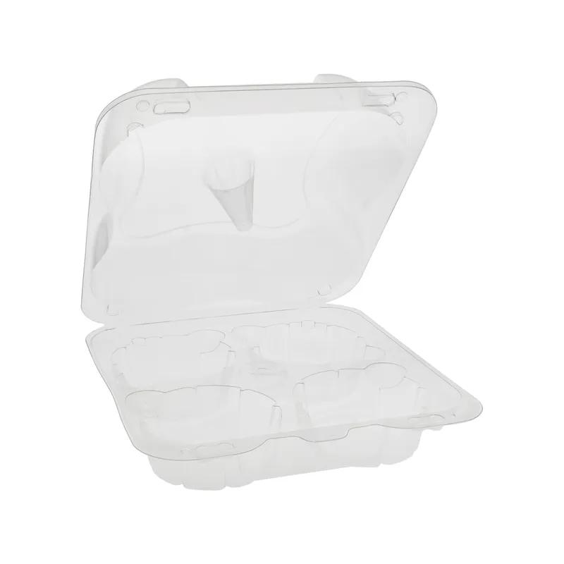 Muffin Cupcake Hinged Container Jumbo 7.5X8X3 IN 4 Compartment PET Clear 300/Case