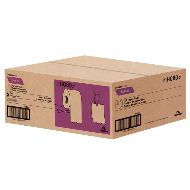 Cascades PRO Roll Paper Towel 7.9IN X800FT 1PLY White 1.9IN Core Diameter 6/Case