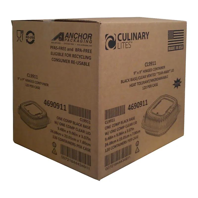 Culinary Lites Take-Out Container Hinged With Dome Lid 9X9X3.0125 IN PP Black Clear Square 120/Case