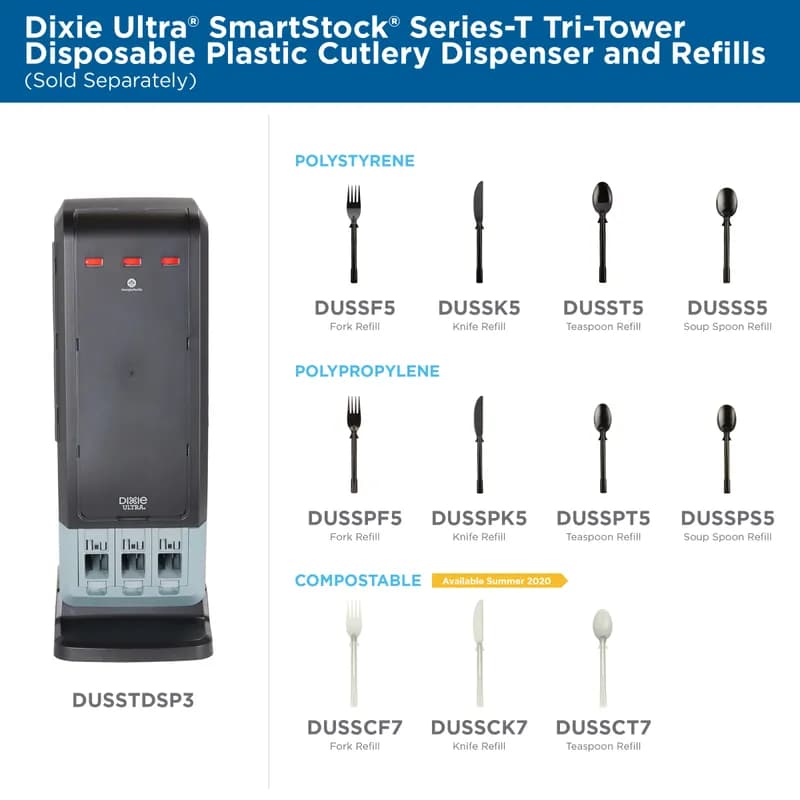 Dixie® Ultra SmartStock® Series-T Fork PS Black Medium Weight Refill 960/Pack