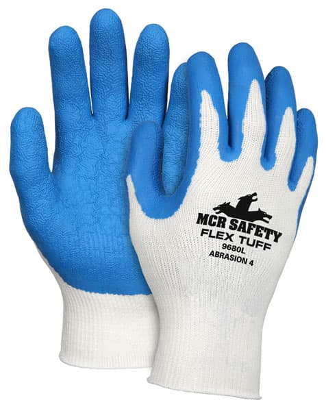 NXG® Work Gloves Large (LG) White Blue Cotton Polyester Blend Latex Palm & Finger Coating 12/Pack