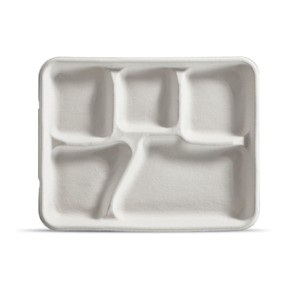 Savaday® Cafeteria & School Lunch Tray 8X10X1 IN 5 Compartment Molded Fiber White Individually Wrapped 240/Case