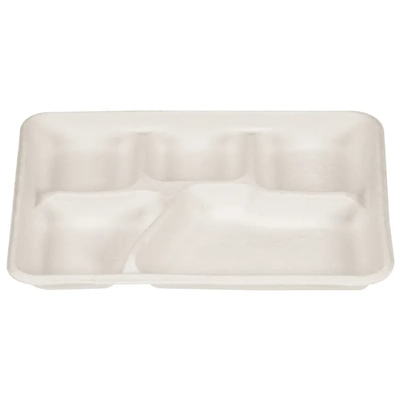 Savaday® Cafeteria & School Lunch Tray 8X10X1 IN 5 Compartment Molded Fiber White Individually Wrapped 240/Case