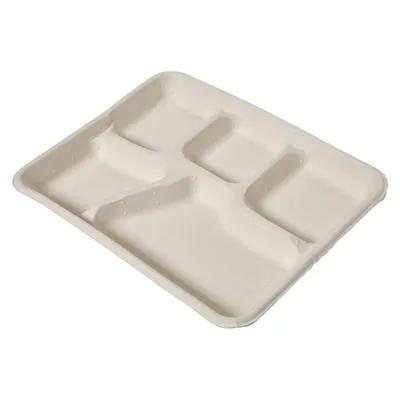 Savaday® Cafeteria & School Lunch Tray 8X10X1 IN 5 Compartment Molded Fiber White Individually Wrapped 240/Case