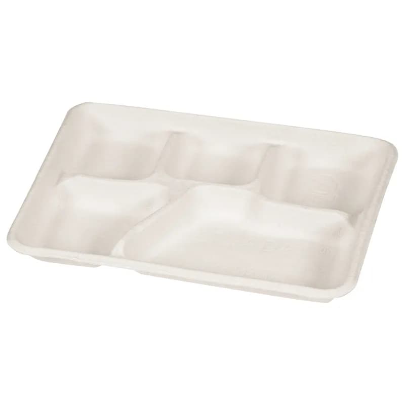 Savaday® Cafeteria & School Lunch Tray 8X10X1 IN 5 Compartment Molded Fiber White Individually Wrapped 240/Case