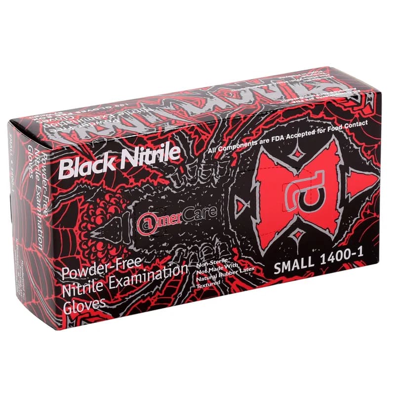 Black Widow Examination Gloves Small (SM) Black 5.5MIL Nitrile Powder-Free 100 Count/Pack 10 Packs/Case 1000 Count/Case
