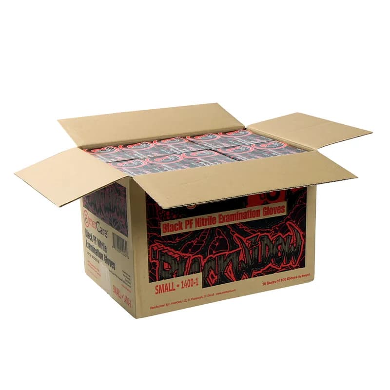 Black Widow Examination Gloves Small (SM) Black 5.5MIL Nitrile Powder-Free 100 Count/Pack 10 Packs/Case 1000 Count/Case