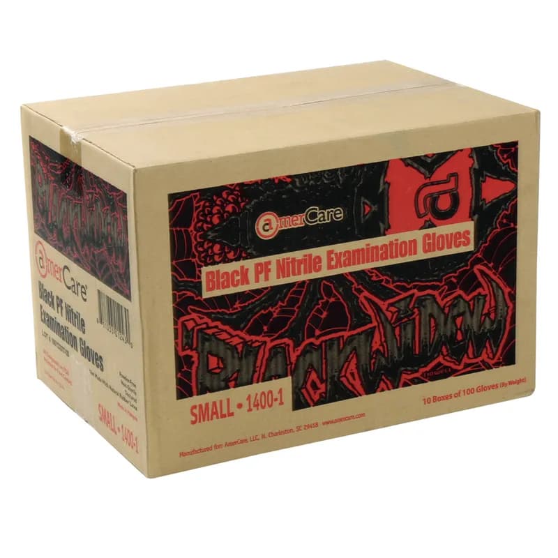 Black Widow Examination Gloves Small (SM) Black 5.5MIL Nitrile Powder-Free 100 Count/Pack 10 Packs/Case 1000 Count/Case