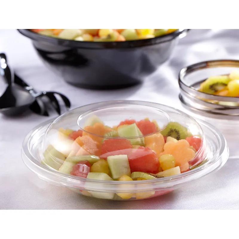 Lid Dome Large (LG) 9.25X1.25 IN 1 Compartment PET Clear Round Shallow For 24-32-48 OZ Bowl Unhinged 100/Case