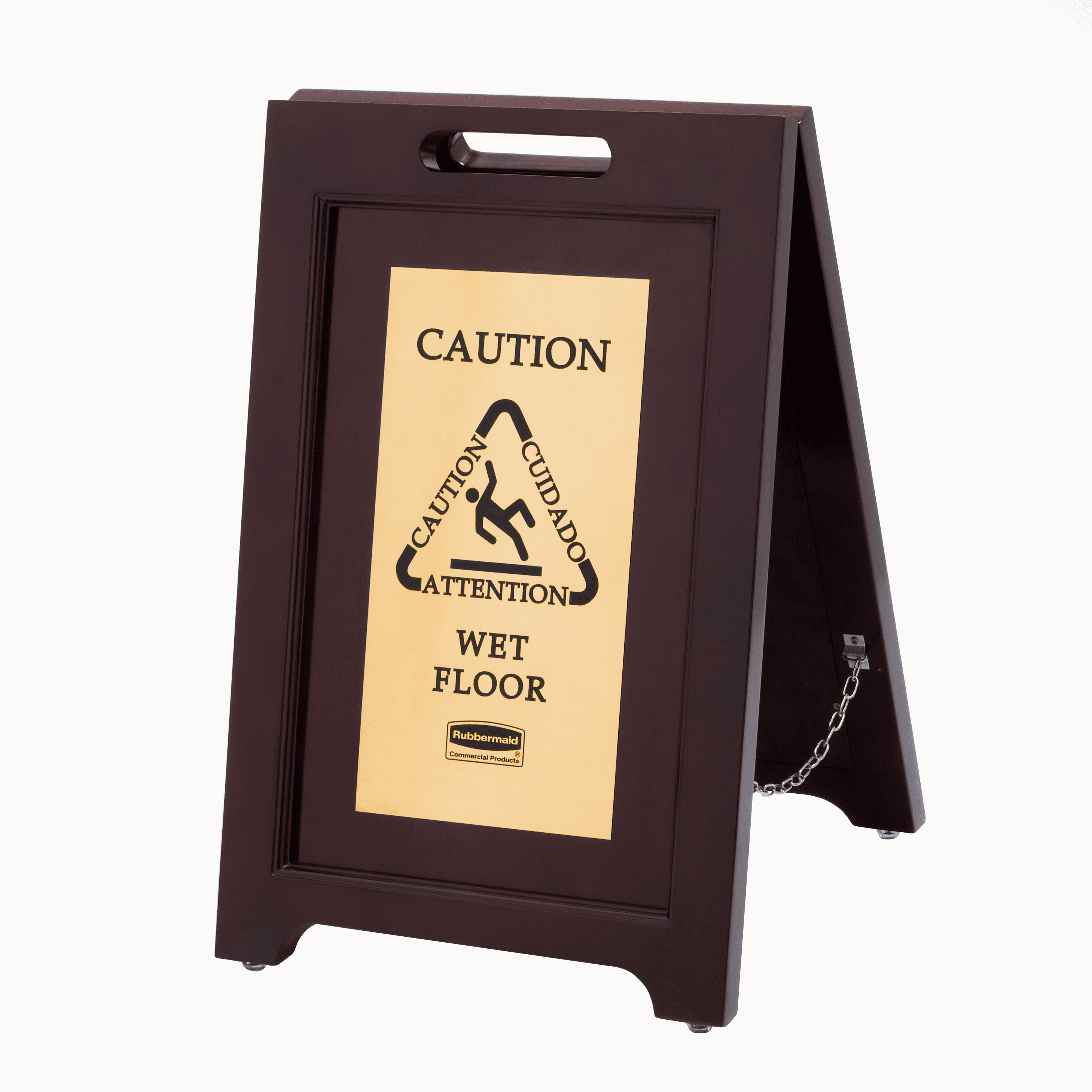 Caution Sign Brass Wood Brass Multilingual 2-Sided 1/Each