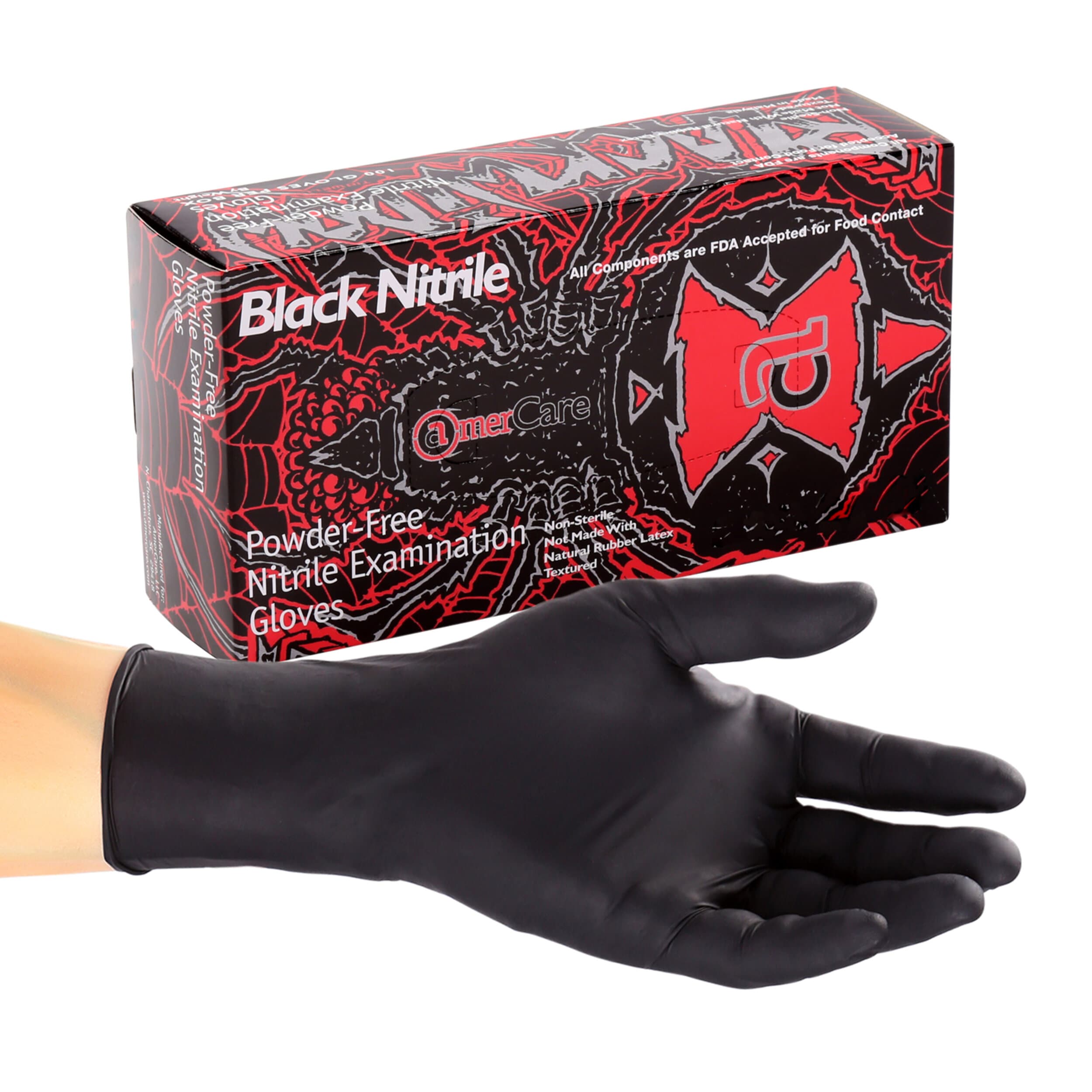 Black Widow Examination Gloves Medium (MED) Black 5.5MIL Nitrile Powder-Free 100 Count/Pack 10 Packs/Case