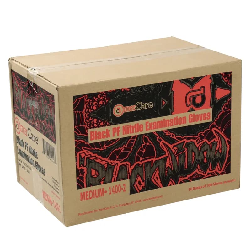 Black Widow Examination Gloves Medium (MED) Black 5.5MIL Nitrile Powder-Free 100 Count/Pack 10 Packs/Case