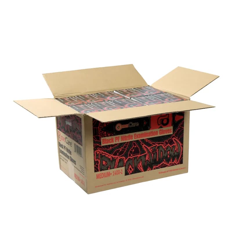 Black Widow Examination Gloves Medium (MED) Black 5.5MIL Nitrile Powder-Free 100 Count/Pack 10 Packs/Case