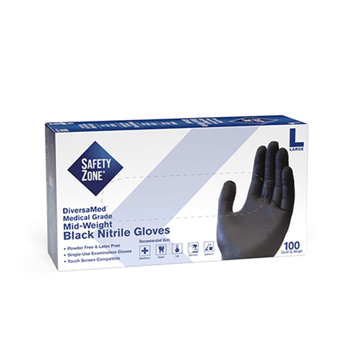 Safety Zone® Gloves Large (LG) Black 4.3MIL Nitrile Powder-Free 1000/Case