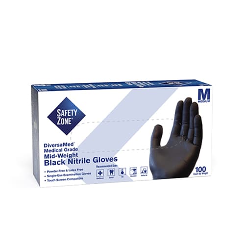 Gloves Medium (MED) Black 8.3MIL Nitrile Powder-Free 1000/Case