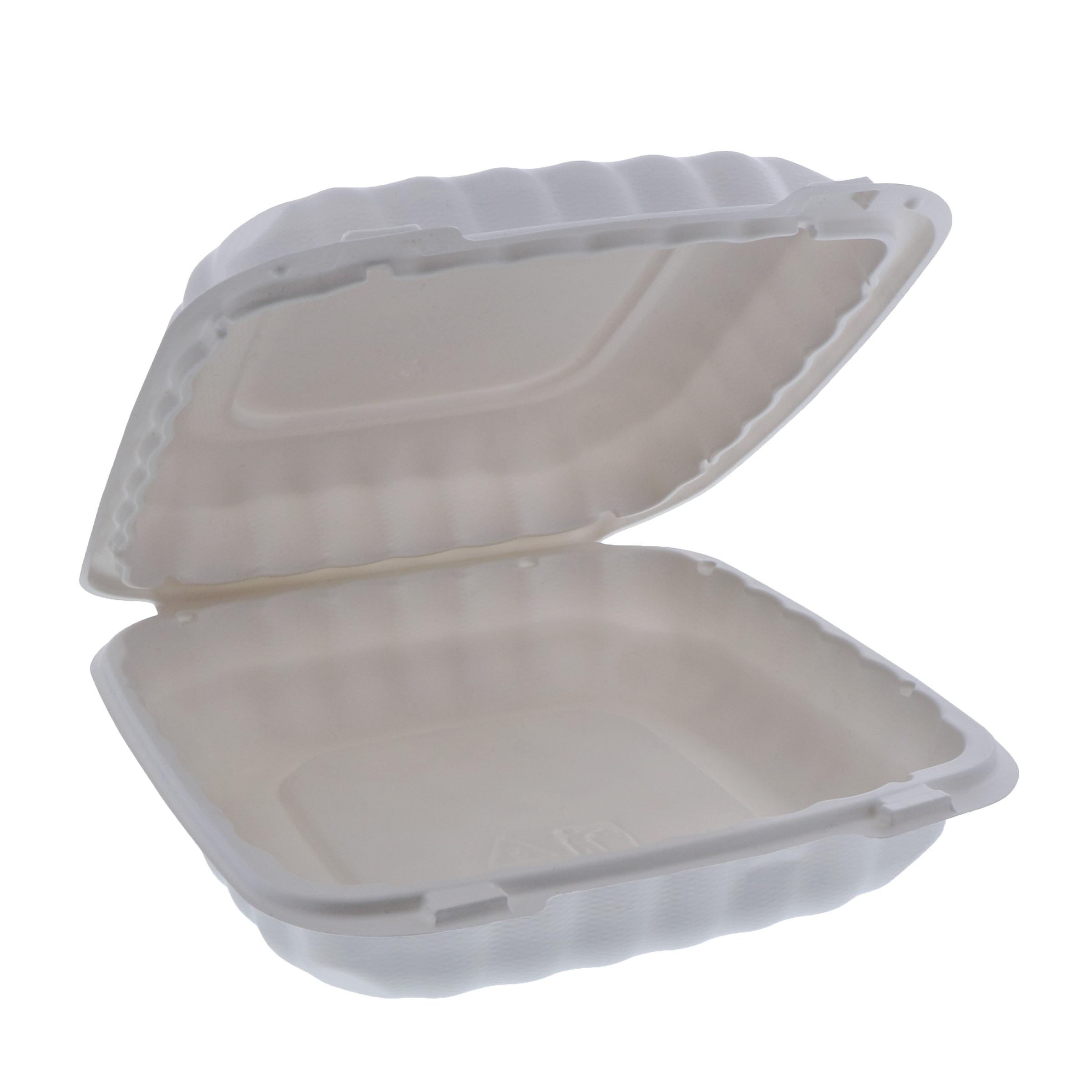 Take-Out Container Hinged With Dome Lid 9.3X8.9X3.1 IN MFPP White Square 120/Case