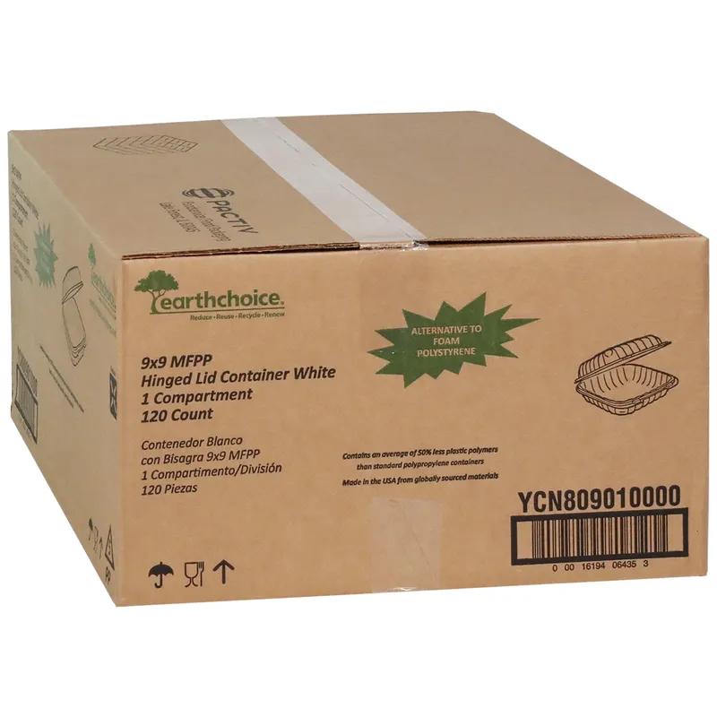 Take-Out Container Hinged With Dome Lid 9.3X8.9X3.1 IN MFPP White Square 120/Case