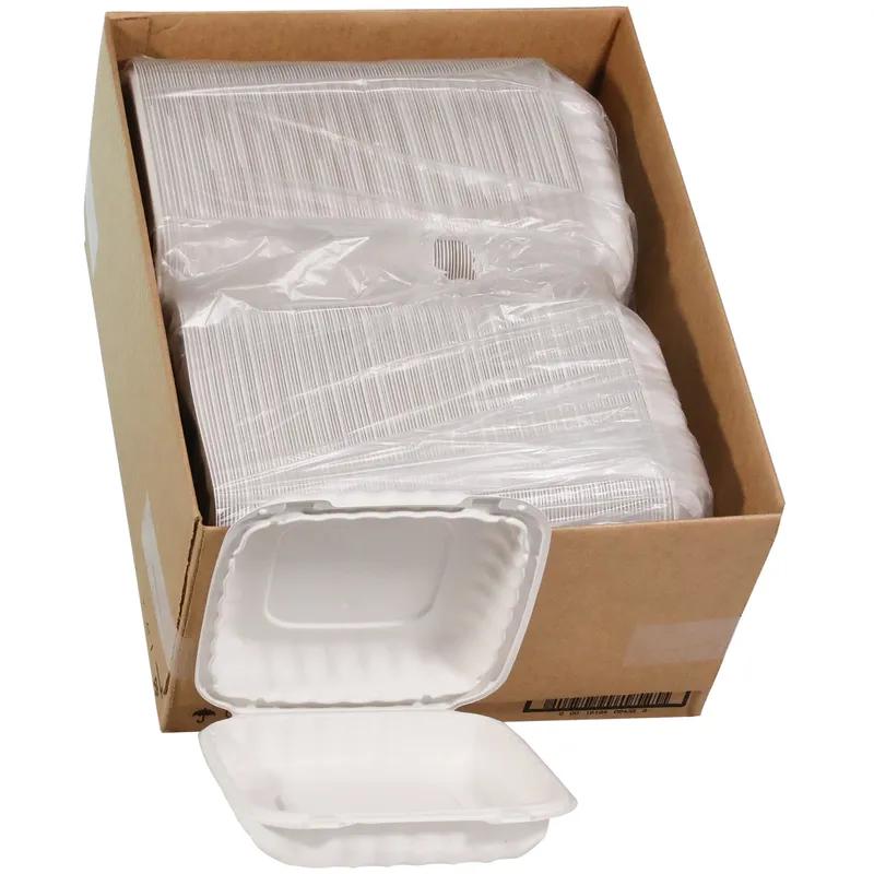 Take-Out Container Hinged With Dome Lid 9.3X8.9X3.1 IN MFPP White Square 120/Case