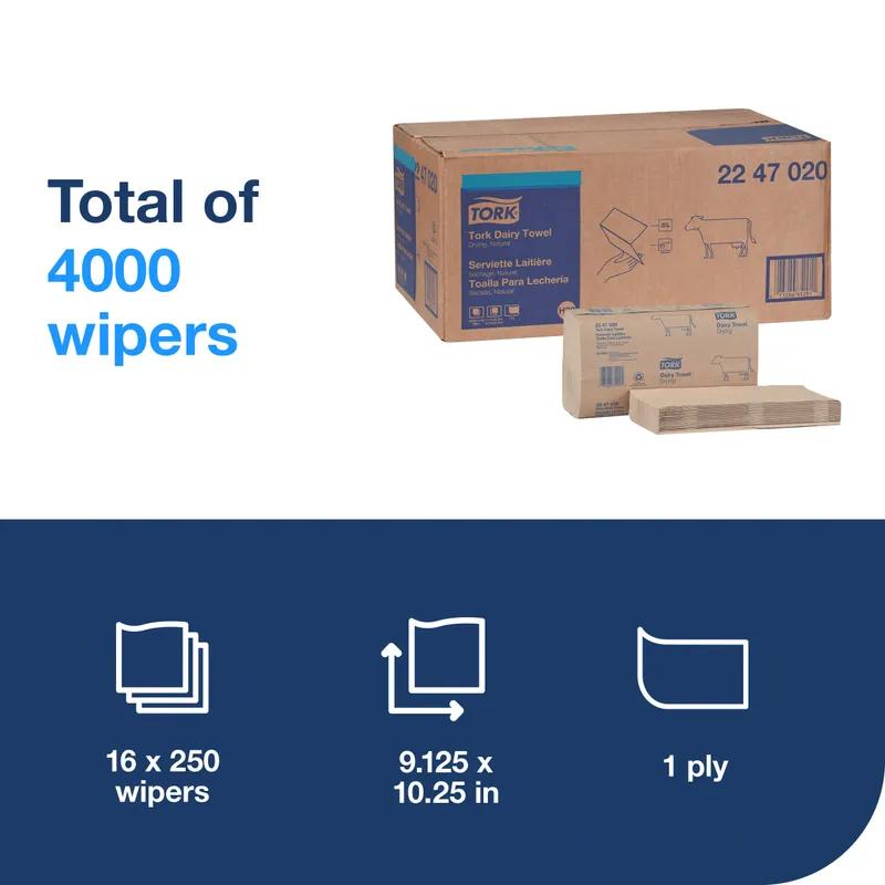Tork Wiping & Drying Dairy Towel 10.3X9.1 IN Paper Natural Single Fold Embossed Refill 250 Count/Case