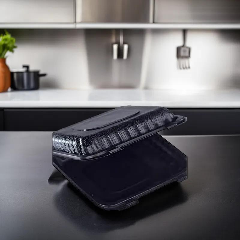 BIONATURE Take-Out Container Hinged 9X9 IN MFPP Black Vented 200/Case