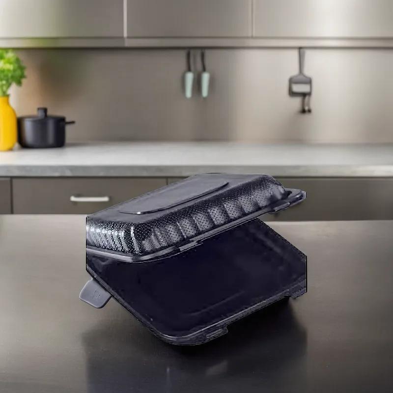 BIONATURE Take-Out Container Hinged 9X9 IN MFPP Black Vented 200/Case