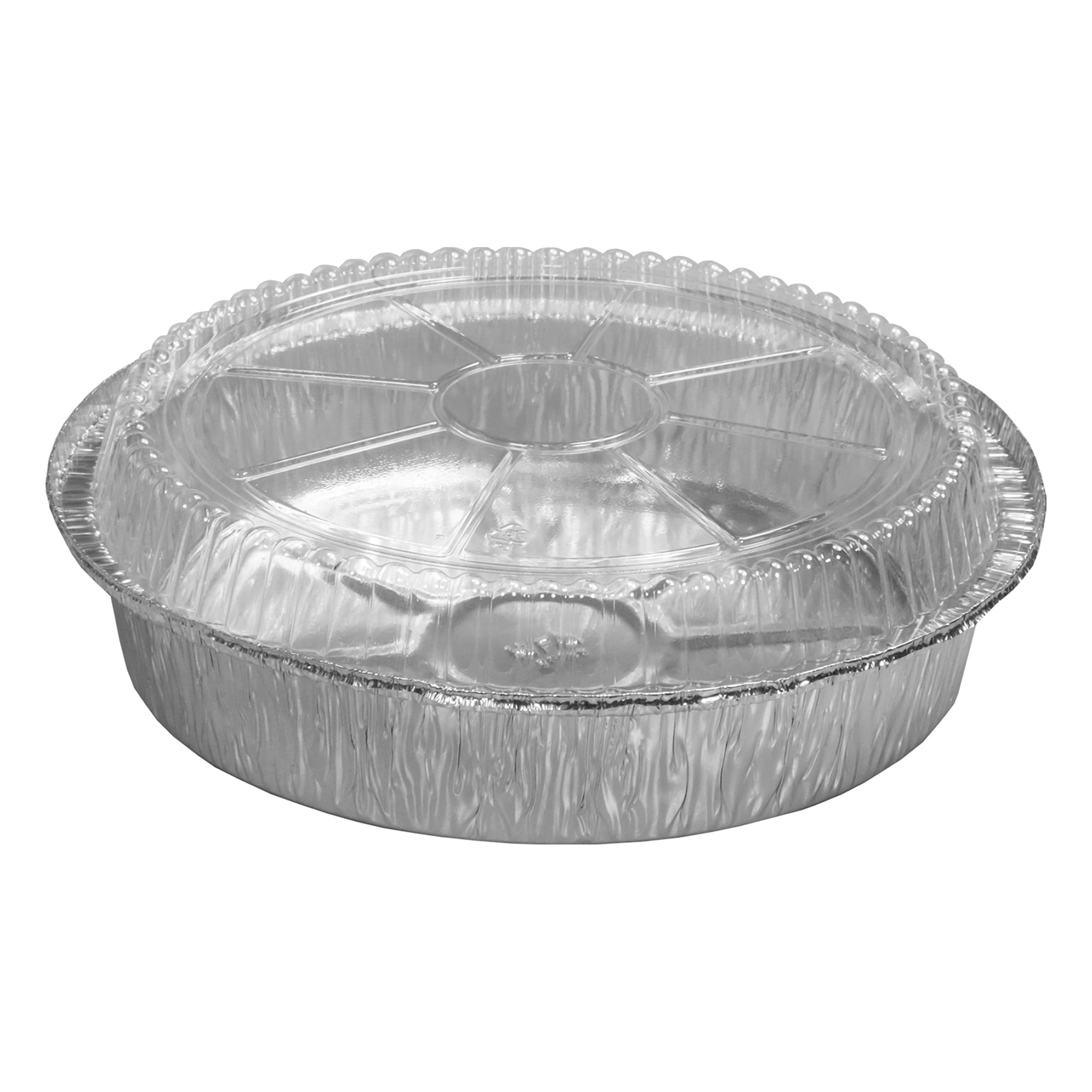 Take-Out Container Base & Lid Combo With Dome Lid 9 IN Aluminum Silver Clear Round 250/Case