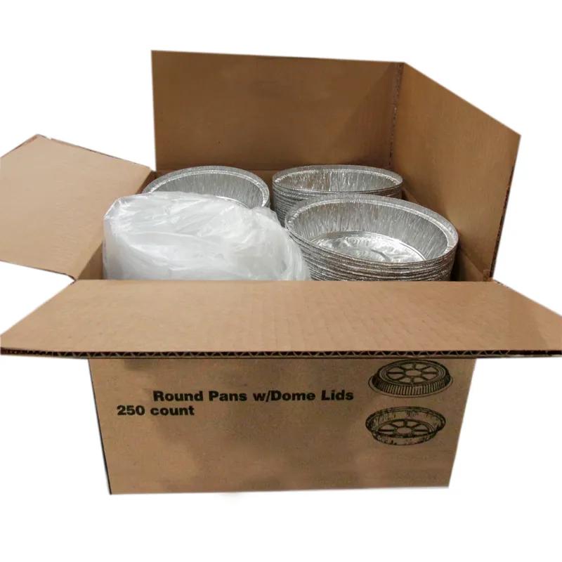 Take-Out Container Base & Lid Combo With Dome Lid 9 IN Aluminum Silver Clear Round 250/Case